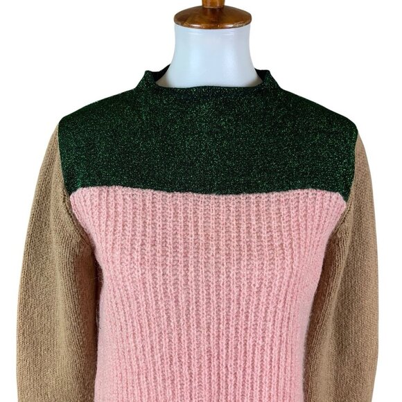 Scotch And Soda Maison Scotch Colorblock Knit Sweater Green Pink Tan Medium - Picture 2 of 8